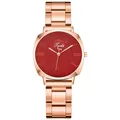 Orologio al quarzo minimalista da donna con cinturino in acciaio oro rosa e quadrante rosso - Rosso