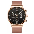 Montre chronographe homme or rose avec cadran noir et bracelet maille milanaise - Boîtier Or Rose Cadran Noir