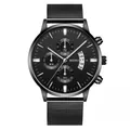 Montre chronographe à quartz pour homme avec bracelet milanais noir et dateur intégré - Boîtier Noir Cadran Noir