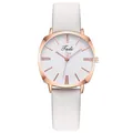 Reloj de cuarzo minimalista blanco para mujer con caja de oro rosa y marcas de strass - Blanco