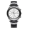 Orologio cronografo da uomo con quadrante bianco, cinturino in acciaio e tre quadranti - Bianco