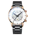 Détail de la montre à quartz Geneva avec bracelet acier montrant le guichet de date - Boîtier Or Rose Cadran Blanc Bracelet Noir
