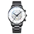 Détail du cadran de montre Geneva en acier noir avec calendrier et affichage - Boîtier Noir Cadran Blanc Bracelet Noir