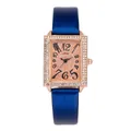 Elegant women's rectangular quartz watch with rose gold rhinestone bezel and blue strap - Blue
