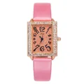 Elegant rose gold rectangular quartz watch with orange dial and pink satin strap - Pink