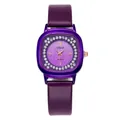 Orologio al quarzo viola alla moda per donna con lunetta in strass e cinturino in pelle soft - Viola