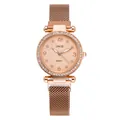 Elegante orologio da donna in oro rosa con lunetta di cristalli e cinturino mesh - Oro rosa