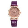 Elegant rose gold watch with purple leather strap and rhinestone studded dial for women - Purple