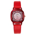 Orologio al quarzo da donna in pelle rossa con quadrante glitterato e strass sfumato argento - Rosso