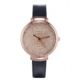 Fashion women's rose gold watch with sparkling dial and black leather strap - Black