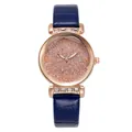 Elegant ladies rose gold quartz watch with diamond-encrusted dial and blue leather strap - Blue
