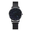 Men's Geneva quartz watch with black Milanese mesh band and blue hour markers - Black Face Black Band Blue Hand