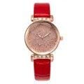 Detail of red crocodile leather strap and rose gold crystal encrusted dial watch - Red