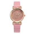 Women's quartz watch with pink crocodile pattern leather strap and crystal-encrusted dial - Pink