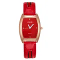Fashionable red tonneau quartz watch with rose gold case and striped leather strap - Red