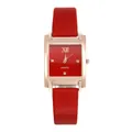 Orologio al quarzo da donna quadrato con cinturino in pelle rossa e cassa oro rosa - Rosso