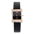 Klassische rechteckige Quarzuhr in Roségold mit schwarzem Lederarmband und Ziffern - Schwarz