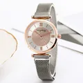 Minimalist starry dial watch with rose gold bezel and silver Milanese mesh strap for women - Silver