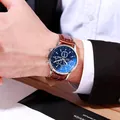 Classic men's Geneva business quartz watch with blue dial and brown leather strap - Black Dial Brown Strap