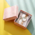 Coffret montre femme or rose et bracelet en strass élégant dans une boîte cadeau marbre - Style Or Rose (Avec Bracelet Et Boîte)