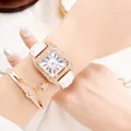 Close-up of elegant square dial watch with diamond bezel and star pendant bracelet - White Watch + Bracelet