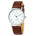 Geneva men's quartz watch with white Roman dial and brown textured leather strap - White Dial Brown Strap