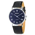 Classic Geneva men's watch with blue dial, Roman numerals, and black leather strap - Blue Black Dial Black Strap