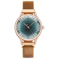 Montre femme élégante en or rose avec cadran sarcelle et bracelet magnétique - Or