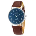 Classic Geneva men's business watch with blue dial, roman numerals and brown leather strap - Blue Black Dial Brown Strap