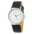 Geneva classic men's quartz watch with blue Roman numerals and black leather strap - White Dial Black Strap