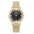 Elegante goldene Quarzuhr mit doppelten Diamantreihen und schwarzem Edelstahlarmband - Modell 05 Gold Schwarz