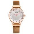 Modische Damen-Quarzuhr in Roségold mit Mesh-Armband und Zifferblatt mit Herztextur - Gold