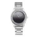 Detail of a ladies' quartz watch with gradient dial and rhinestone-encrusted silver bezel - Black