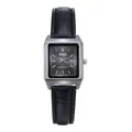 Elegant square women's quartz watch with black crocodile leather strap and silver case - Black Face Black Strap