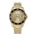 Orologio al quarzo da uomo in acciaio inossidabile dorato con ghiera nera e data - Cassa Oro Quadrante Oro Cinturino Oro / Oro