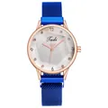 Detail of blue Milanese strap and rose gold case with diamond-cut crystal dial and heart logo - Blue