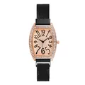 Dameshorloge in roségoud met diamantbezel en een zwarte milanese mesh horlogeband - Zwart