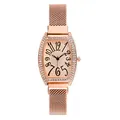 Roségoudkleurig tonneau horloge voor dames met strass bezel en mesh horlogeband - Roségoud