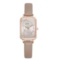 Detail of rectangular rose gold case with rhinestone dial and khaki leather strap - Off White