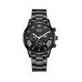 All-black men's quartz watch with stainless steel band and multifunctional chronograph dial - Black (Black Dial)