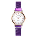 Elegant women's quartz watch with rose gold Roman numeral dial and purple mesh strap - Purple
