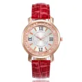 Women's quartz watch with rose gold diamond bezel and red crocodile texture leather strap - Red