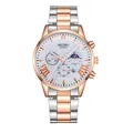 Men's business quartz watch with silver and rose gold stainless steel band and white dial - Rose Gold And Silver (White Dial)