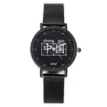 Modern black mesh band watch with Chinese characters on minimalist black dial - Black