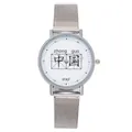 Chinese character dial watch with silver mesh band and minimalist quartz design - White