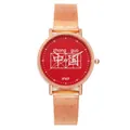 Fashionable rose gold mesh watch featuring a red dial with Chinese character calligraphy - Red