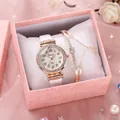 Coffret montre femme quartz et bracelet avec strass élégants dans une boîte rose - Montre+Bracelet+Boîte / Blanc