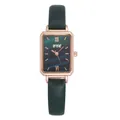 Elegant roségoud rechthoekig horloge met pauwgroene wijzerplaat en groene lederen band - Groen