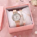 Set orologio donna al quarzo e bracciale in oro rosa con strass in confezione regalo - Collezione Maglia Cristallo Oro Rosa E Confezione Regalo