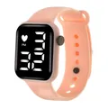 Montre numérique LED moderne avec bracelet en silicone rose et cadran carré noir - Rose
